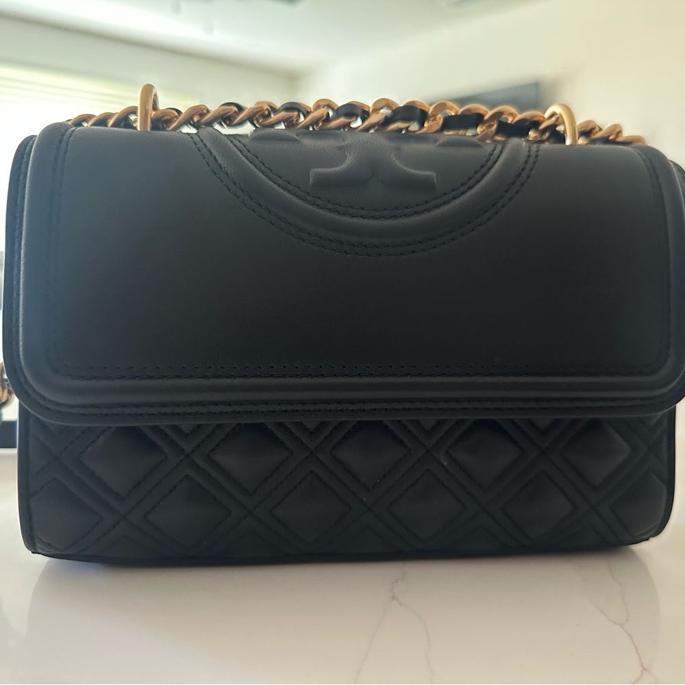 Tory Burch Black Quilted Shoulder Bag with Gold Chain